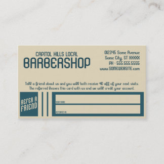 retro barbershop referral program card