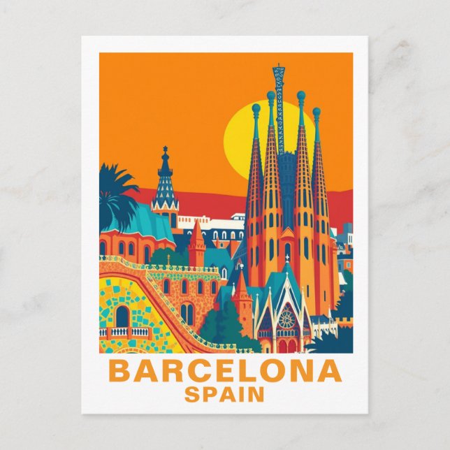 Retro Barcelona Spain Travel Postcard (Front)