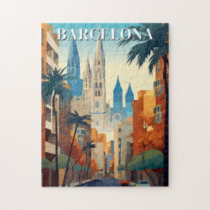 Retro Barcelona Vintage Travel Illustration Jigsaw Puzzle