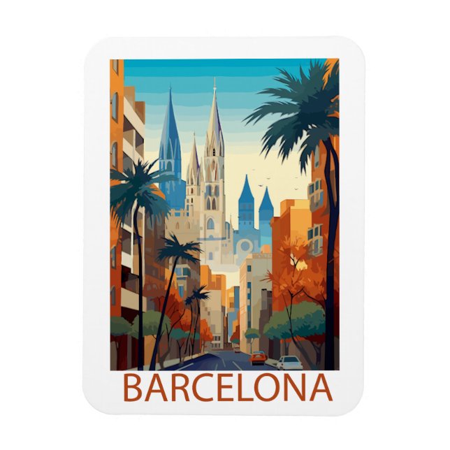 Retro Barcelona Vintage Travel Illustration Magnet (Vertical)