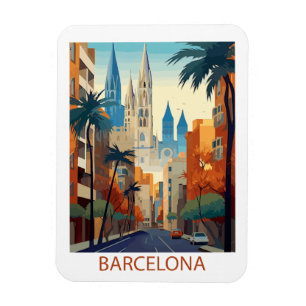 Retro Barcelona Vintage Travel Illustration Magnet