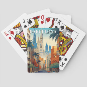 Retro Barcelona Vintage Travel Illustration Poker Cards