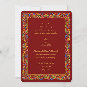 Retro Baroque Rococo 1685 Color Foliage Wedding  Invitation