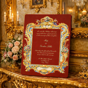Retro Baroque Rococo Louis XV Colorful Wedding Invitation
