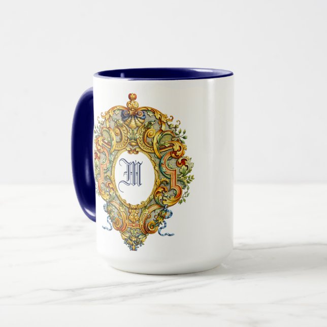 Retro Baroque Rococo Oval Cartouche 1700s Monogram Mug (Front Left)