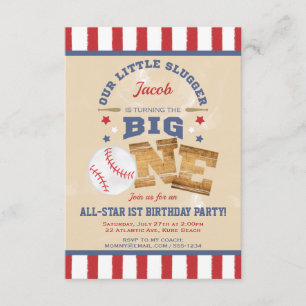 Retro Baseball 1st Birthday Stars & Stripes Invitation