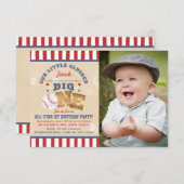 Retro Baseball 1st Birthday Stars & Stripes Photo Invitation (Front/Back)