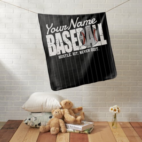 Retro Baseball ADD NAME Pinstripe Team Player Baby Blanket