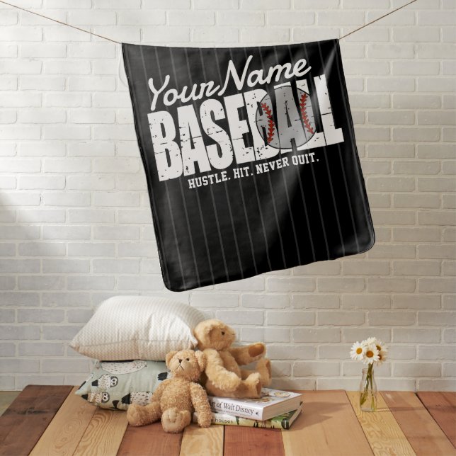 Retro Baseball ADD NAME Pinstripe Team Player Baby Blanket (In Situ)