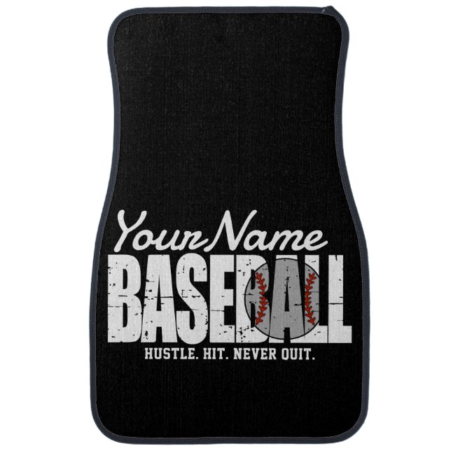 Retro Baseball ADD NAME Pinstripe Team Player Car Floor Mat (Front)