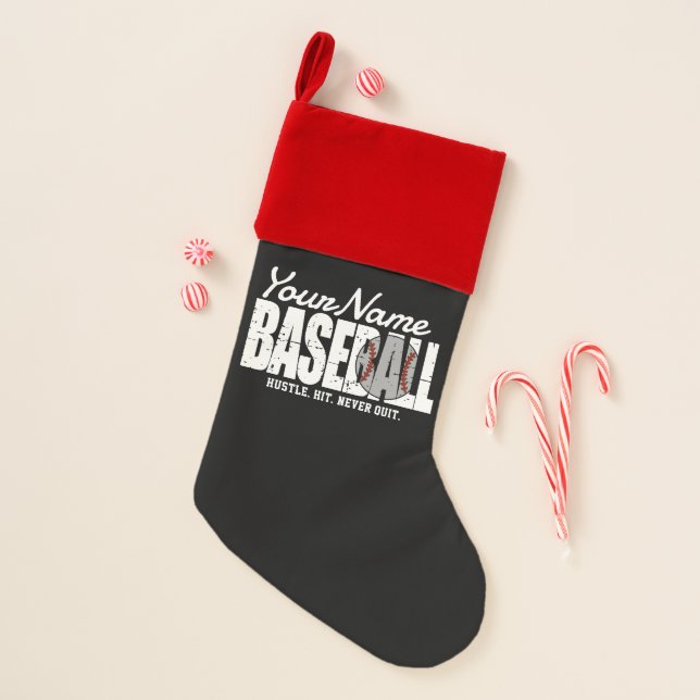 Retro Baseball ADD NAME Pinstripe Team Player Christmas Stocking (Front)