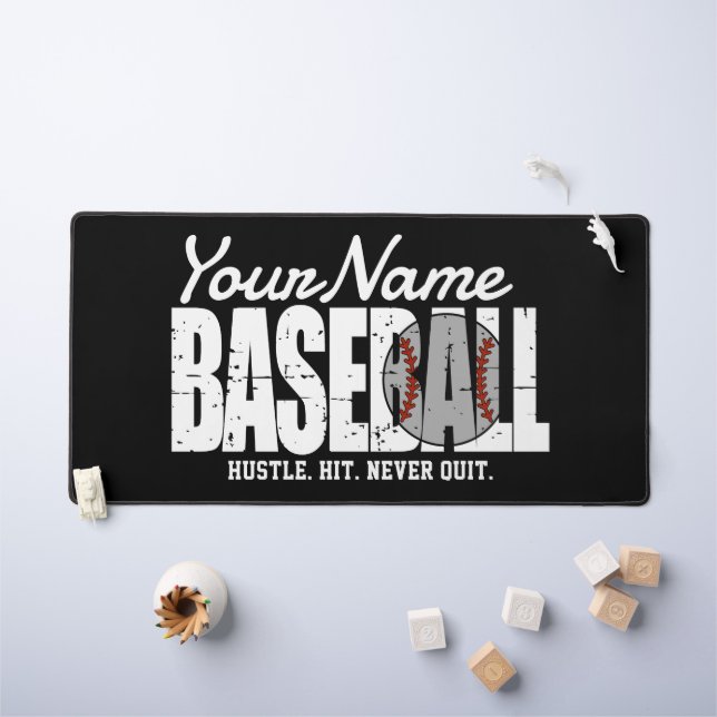 Retro Baseball ADD NAME Pinstripe Team Player Desk Mat (Kids Table)