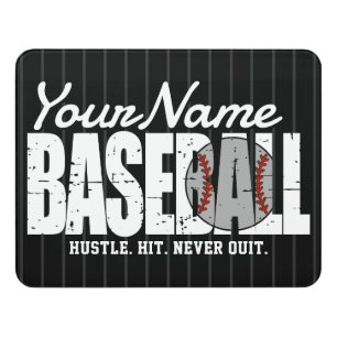 Retro Baseball ADD NAME Pinstripe Team Player Door Sign