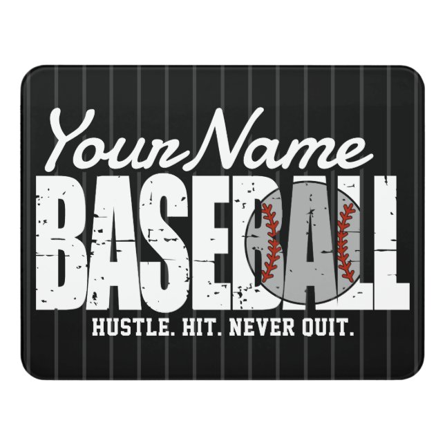 Retro Baseball ADD NAME Pinstripe Team Player Door Sign (Contemporary Front)