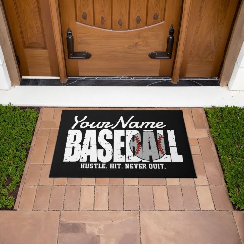 Retro Baseball ADD NAME Pinstripe Team Player Doormat