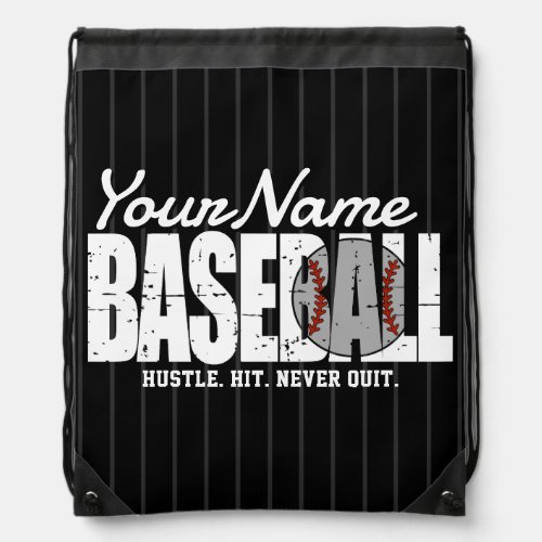 Retro Baseball ADD NAME Pinstripe Team Player Drawstring Bag