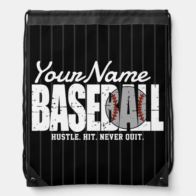 Retro Baseball ADD NAME Pinstripe Team Player Drawstring Bag (Front)