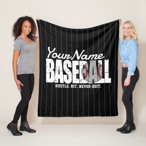 Retro Baseball ADD NAME Pinstripe Team Player Fleece Blanket