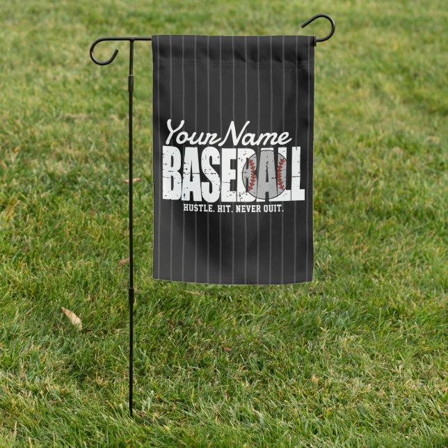 Retro Baseball ADD NAME Pinstripe Team Player Garden Flag (In SItu)