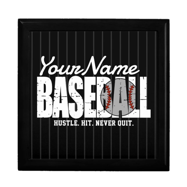 Retro Baseball ADD NAME Pinstripe Team Player Gift Box (Front)