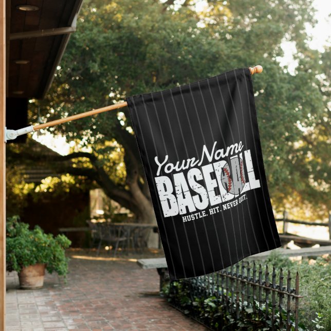 Retro Baseball ADD NAME Pinstripe Team Player House Flag (In SItu)