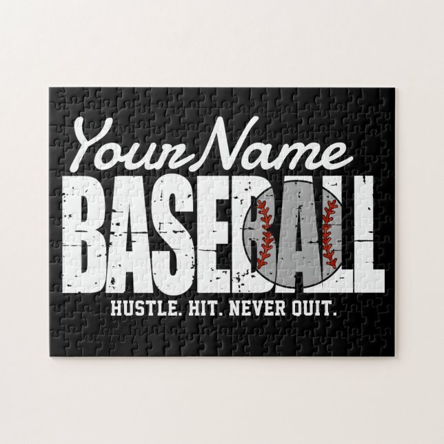 Retro Baseball ADD NAME Pinstripe Team Player Jigsaw Puzzle (Horizontal)