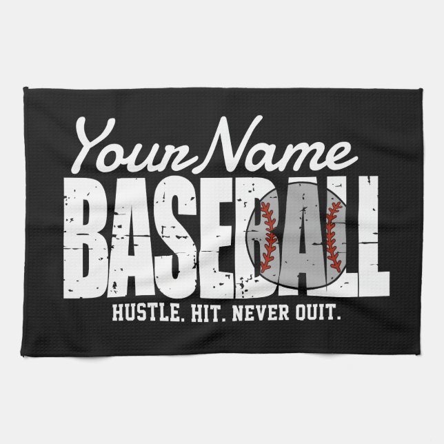 Retro Baseball ADD NAME Pinstripe Team Player Kitchen Towel (Horizontal)