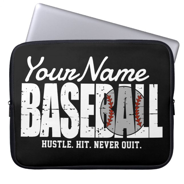 Retro Baseball ADD NAME Pinstripe Team Player Laptop Sleeve (Front)