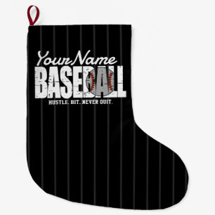 Retro Baseball ADD NAME Pinstripe Team Player Large Christmas Stocking