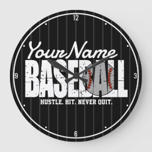 Retro Baseball ADD NAME Pinstripe Team Player Large Clock