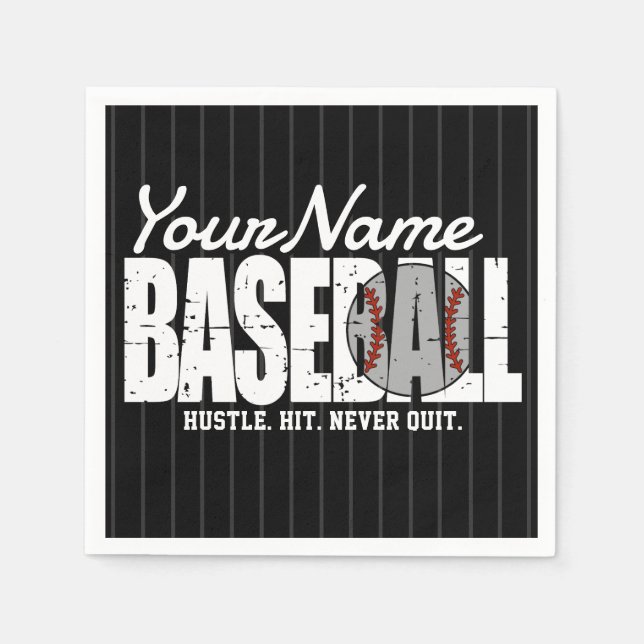 Retro Baseball ADD NAME Pinstripe Team Player Napkins (Front)