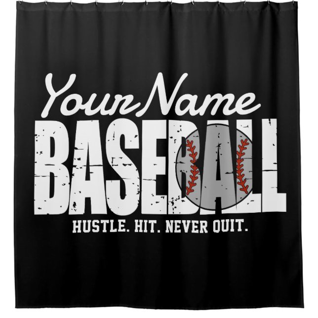Retro Baseball ADD NAME Pinstripe Team Player Shower Curtain (Front)