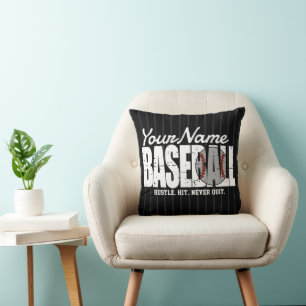Retro Baseball ADD NAME Pinstripe Team Player Throw Pillow