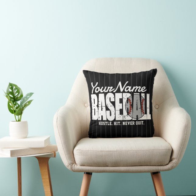 Retro Baseball ADD NAME Pinstripe Team Player Throw Pillow (Chair)