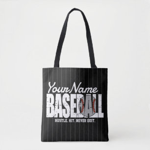 Retro Baseball ADD NAME Pinstripe Team Player Tote Bag