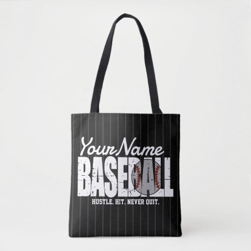 Retro Baseball ADD NAME Pinstripe Team Player Tote Bag