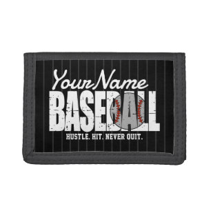 Retro Baseball ADD NAME Pinstripe Team Player Trifold Wallet