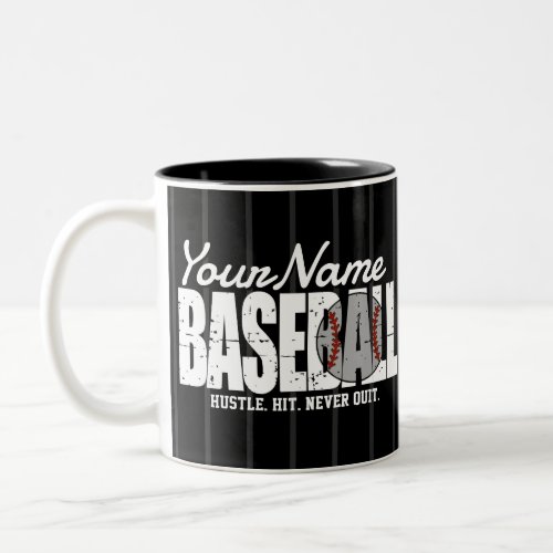 Retro Baseball ADD NAME Pinstripe Team Player Two_Tone Coffee Mug