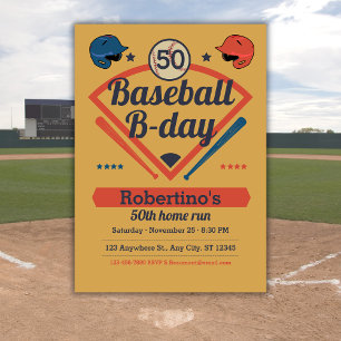 Retro Baseball B-Day Men's 50th Birthday Invitation