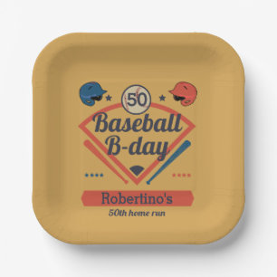 Retro Baseball B-Day Men's 50th Birthday Paper Plates