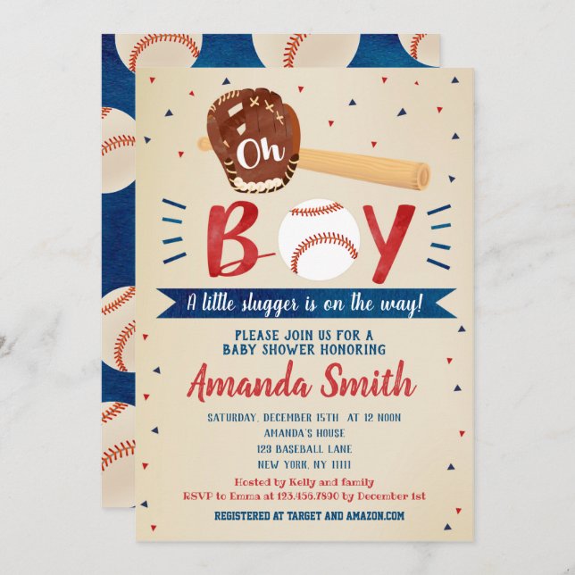 Retro Baseball Baby Shower Invitations (Front/Back)