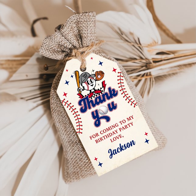 Retro Baseball Birthday Thank You Gift Tag (Creator Uploaded)