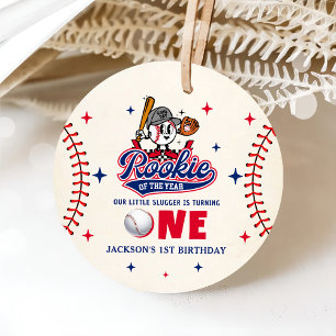 Retro Baseball Boy Birthday Favor Tags