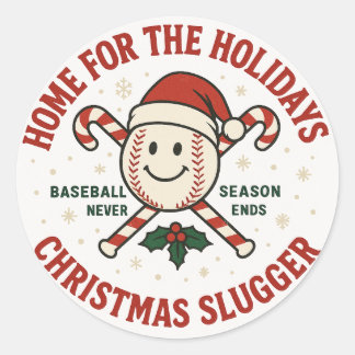 Retro Baseball Christmas "Home for the Holidays" Classic Round Sticker