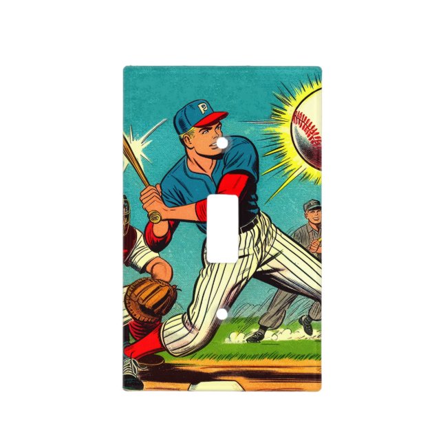 Retro Baseball Comics Light Switch Cover (Front)