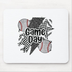 Retro Baseball Game Day Checkered Leopard Baseball Mouse Pad