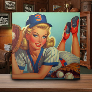 Retro Baseball Girl Ceramic Tile