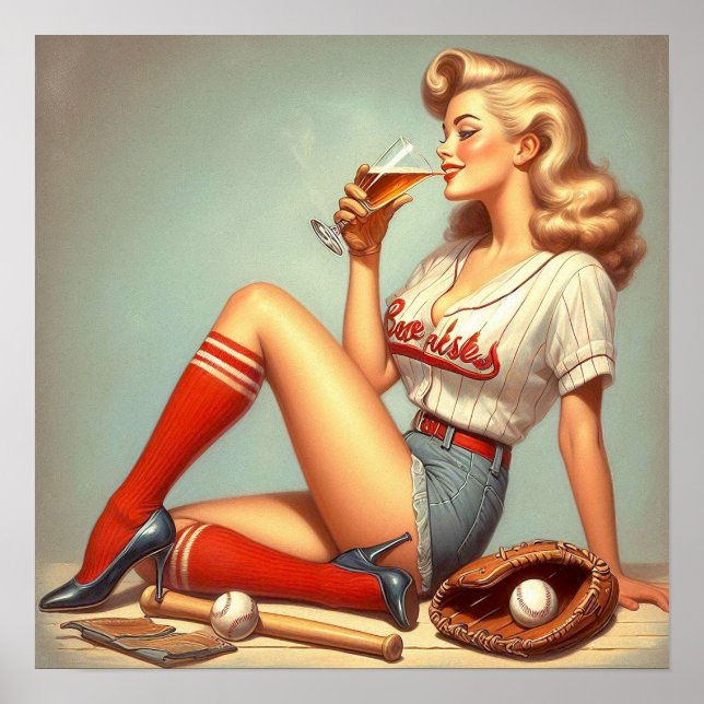 Retro Baseball Girl Painting Poster (Front)