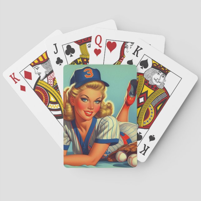 Retro Baseball Girl Poker Cards (Back)