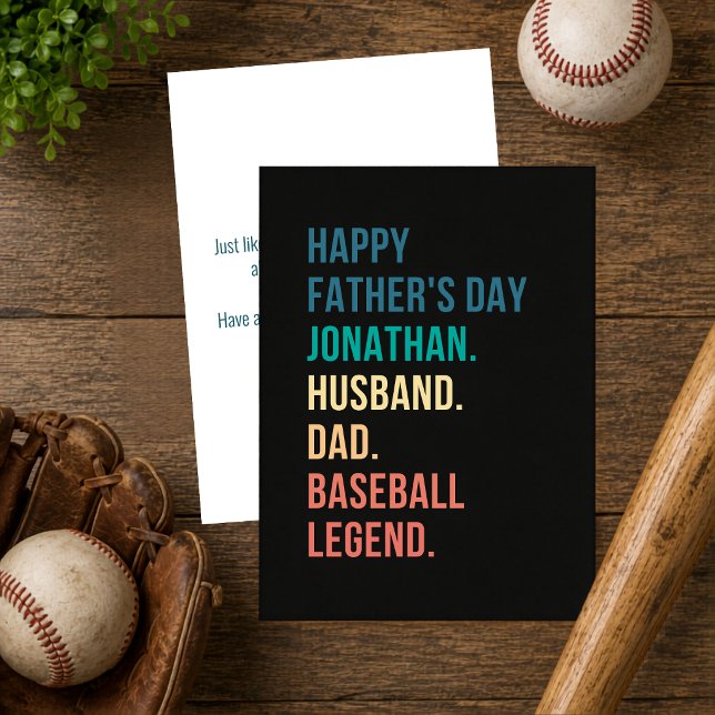 Retro Baseball Legend Personalized Father's Day  Holiday Card (Add name to personalize.  Edit any of the other text too, if you wish.)